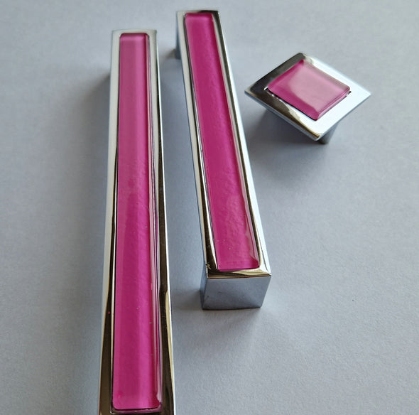 Pop-up Fuchsia Glass Pull/Knob. Artistic Pop-up Matte Pink Furniture Glass Handle - 00--
