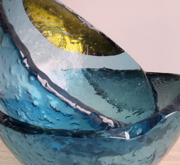 Set of Two Sky Blue Fused Glass Deep Sauce Bowls With Gold / Platinum. Dipping Sauce / Nuts Bowls. Vanilla Collection