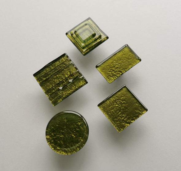 Modern Olive Green Fused Glass Knob. Dark Olive Green Glass Knob - 0049
