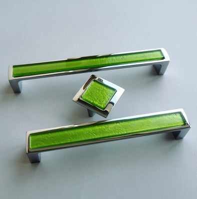 Pop-up Modern Apple Green Glass Pull/Knob. Artistic Fresh Green Furniture Handle - 0038