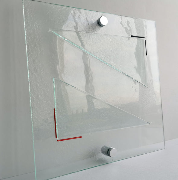 Artistic Clear Fused Glass Wall Art Panel. Geometric Detailed Glass Wall Panel. OOK Fused Glass Wall Art. Quadro 7