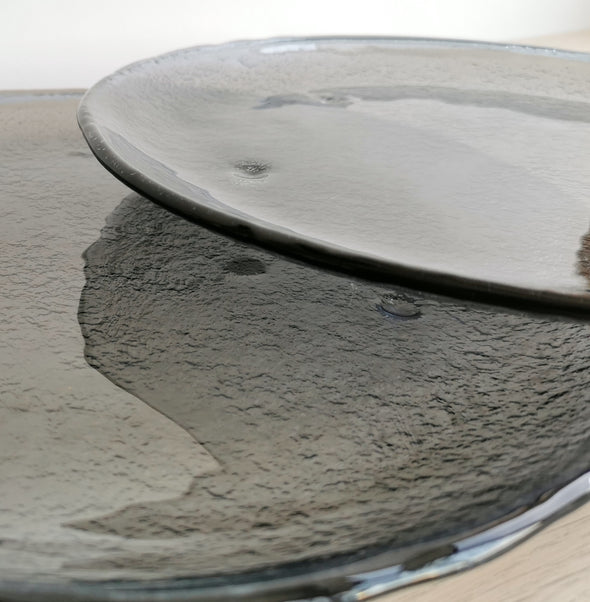 Set of 2 Grey Fused Glass Platters. Set of 2 Extra Large Glass Plates. Minimalist Glass Platter
