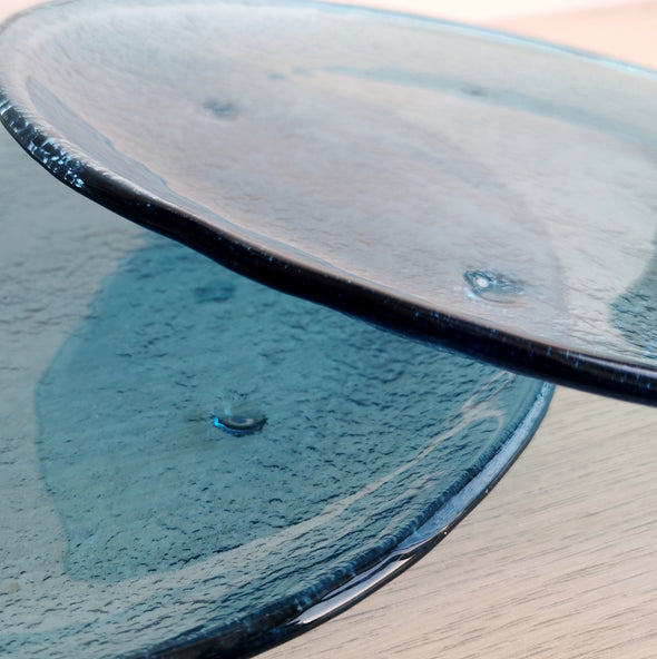 Set of 2 Sky Blue Fused Glass Platters. Set of 2 Extra Large Glass Plates. Minimalist Glass Platter