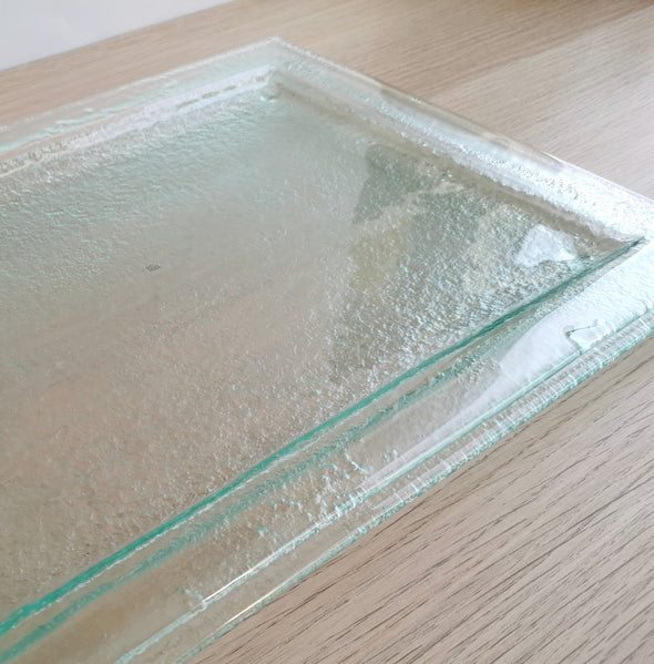 Set of 2 Transparent Fused Glass Platters. Rectangular Glass Platters. Large Plates Set