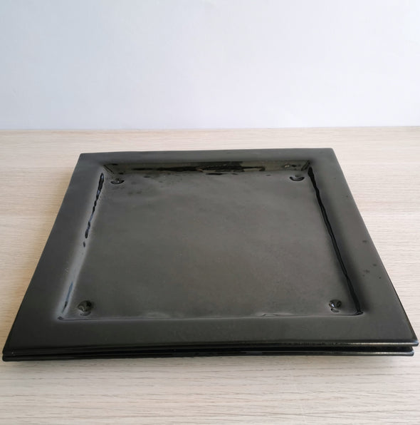Set of 2 Black Fused Glass Platters. Square Glass Platters. Large Plates Set of 2