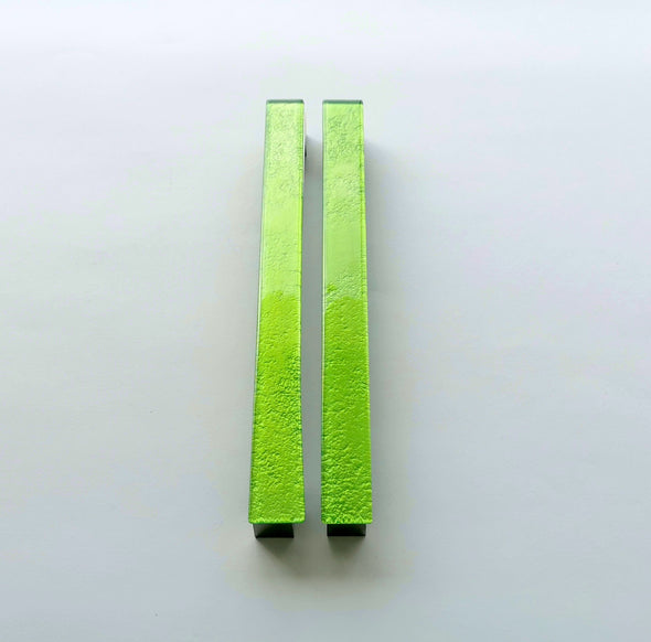 A Set of 2 Large Glass Pulls in Modern Apple Green. Long Fresh Green Glass Pull - 0038