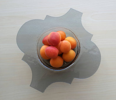 Modern Fused Glass Grey Fruit Bowl. Small Graphite Glass Fruit-Bowl