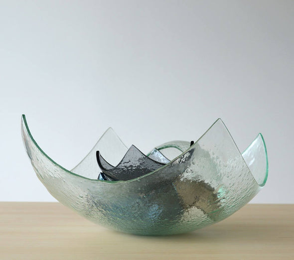 Modern Minimalist Fused Glass Fruit Bowl. Centerpiece Salad Bowl. Designer Fruit-Bowl XXL