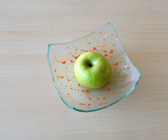 Modern Fused Glass Fruit Bowl. Salmon Splash Accents Glass Fruit-Bowl M