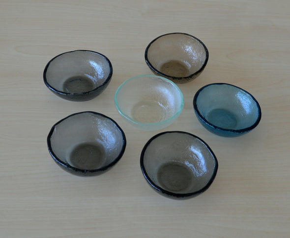 Set of Six Fused Glass Small Bowls. Small Glass Sauce Bowls. Small Dessert Bowls. Small Spice Bowls