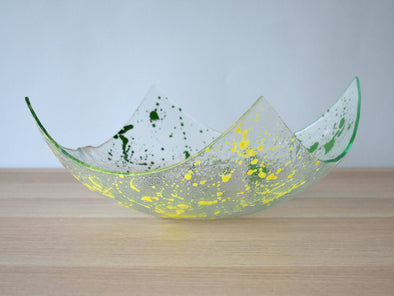 Jackson Pollock Inspired Modern Fused Glass Fruit Bowl. Designer Centerpiece Fruit-Bowl XL