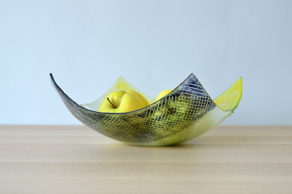 Modern Minimalist Fused Glass Fruit Bowl. Centerpiece Salad Bowl. Designer Fruit-Bowl Comb XL