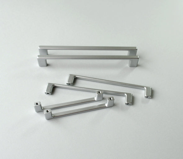 Set of 6 Modern Silver Cabinet Pull. Chrome Matte Cabinet Hardware. Contemporary Drawer Pull 813