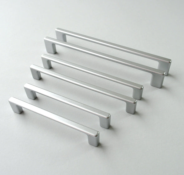 Set of 6 Modern Silver Cabinet Pull. Chrome Matte Cabinet Hardware. Contemporary Drawer Pull 813