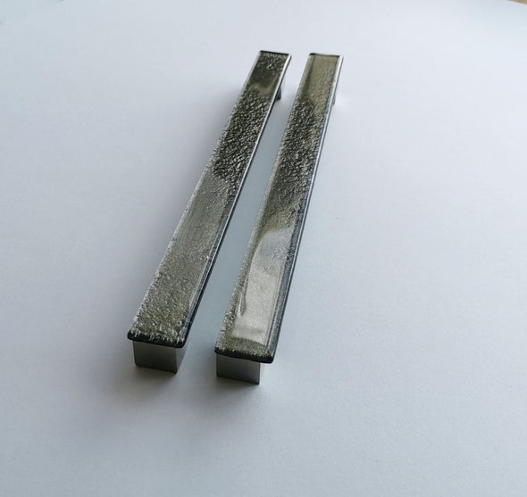A Set of 2 Large Glass Pulls in Pewter. Artistic Metallic Pewter Furniture Glass Pull - 0017
