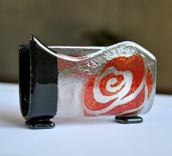 Unique Red Rose Business Card Holder. Black and Red Female Business Gift