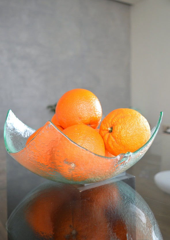 Modern Transparent Fused Glass Fruit Bowl. Centerpiece Minimalist Glass Fruit-Bowl L