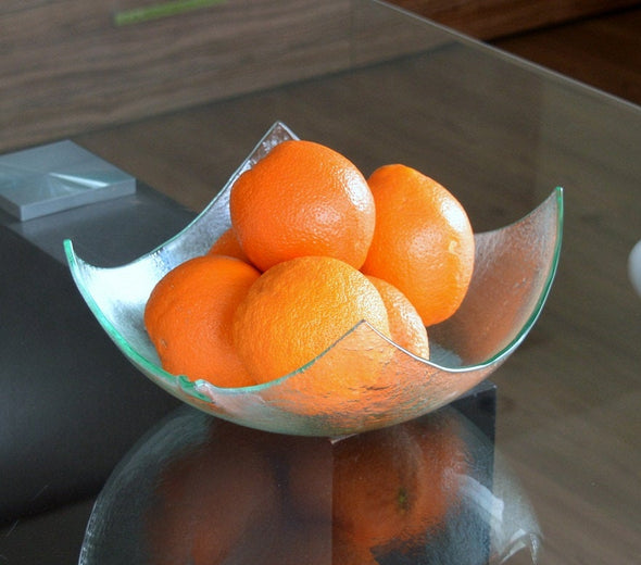 Modern Transparent Fused Glass Fruit Bowl. Centerpiece Minimalist Glass Fruit-Bowl L
