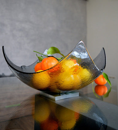 Modern Graphite Minimalist Fused Glass Fruit Bowl. Designer Centerpiece Fruit-Bowl XXL