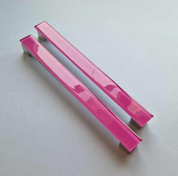 A Set of 2 Large Glass Pulls in Matte Pink. Artistic Fuchsia Glass Pull. Pink Glass Pull - 00--
