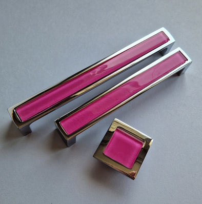Pop-up Fuchsia Glass Pull/Knob. Artistic Pop-up Matte Pink Furniture Glass Handle - 00--