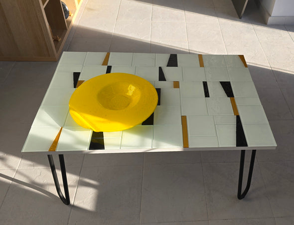 Artistic Glass Coffee Table. Glass Tile Coffee Table In White Black And Gold. Decorative Glass Coffee Table. Artistic Accent Furniture