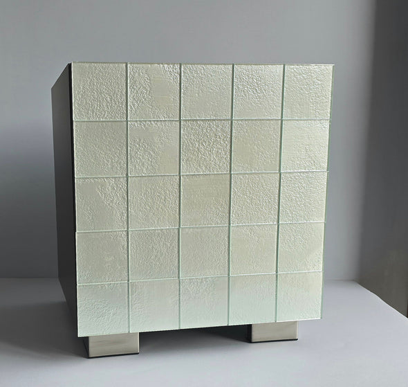 Artistic Pearl White Glass Door Night Stand. Tile Night Stand. Tile Cabinet in Pearl White Color 0016