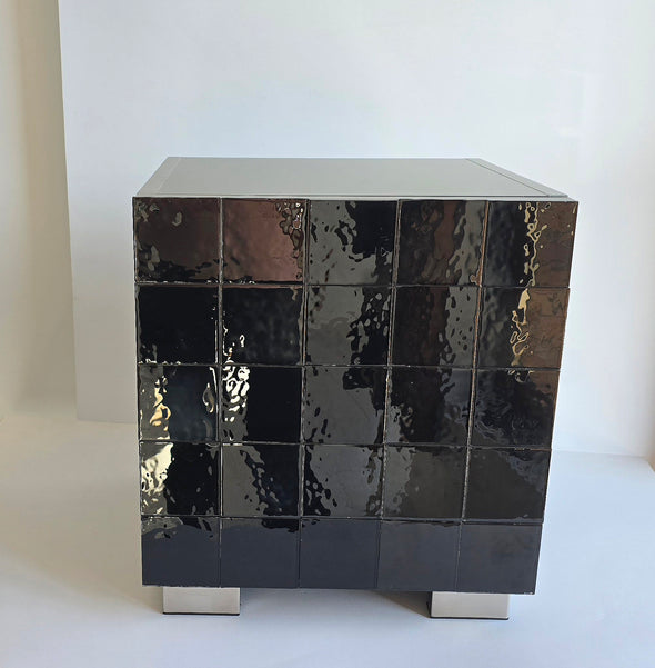 Artistic Matte Black Glass Door Night Stand. Tile Night Stand. Tile Cabinet in Matte Black Color 0051