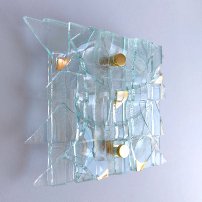 Fused Clear Glass Wall Art Panel With Gold. Detailed Glass Wall Panel. Modern Glass Wall Art. Original Glass Art. Artistic Glass Art. Box 14
