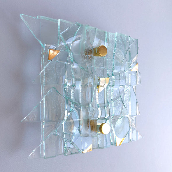 Fused Clear Glass Wall Art Panel With Gold. Detailed Glass Wall Panel. Modern Glass Wall Art. Original Glass Art. Artistic Glass Art. Box 14