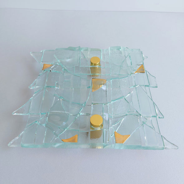Fused Clear Glass Wall Art Panel With Gold. Detailed Glass Wall Panel. Modern Glass Wall Art. Original Glass Art. Artistic Glass Art. Box 14