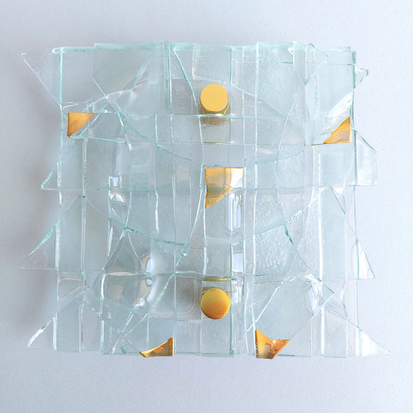 Fused Clear Glass Wall Art Panel With Gold. Detailed Glass Wall Panel. Modern Glass Wall Art. Original Glass Art. Artistic Glass Art. Box 14