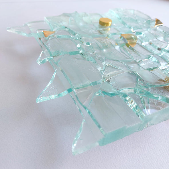 Fused Clear Glass Wall Art Panel With Gold. Detailed Glass Wall Panel. Modern Glass Wall Art. Original Glass Art. Artistic Glass Art. Box 14
