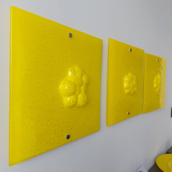 Set of 3 Artistic Fused Yellow Glass Wall Art Panel. Modern Glass Wall Art. Original Artistic Glass Wall Art. QuadroSet4