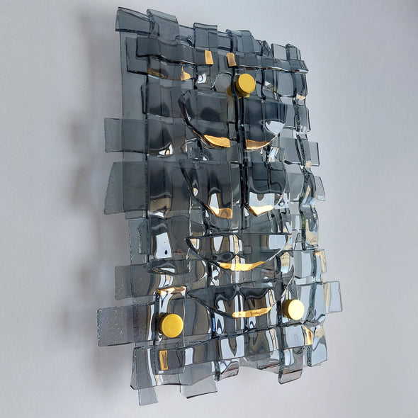 Fused Glass Grey Wall Art Panel With Gold. Detailed Glass Wall Panel. Modern Glass Wall Art.  Box 15