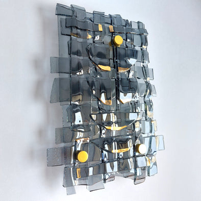 Fused Glass Grey Wall Art Panel With Gold. Detailed Glass Wall Panel. Modern Glass Wall Art.  Box 15