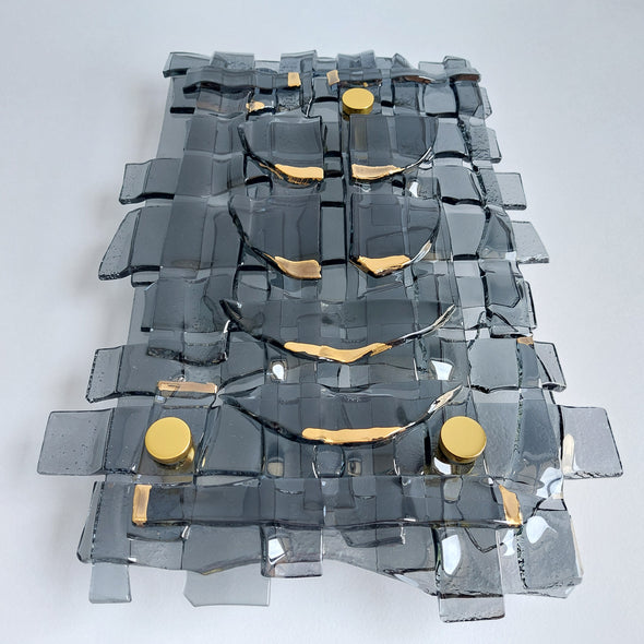 Fused Glass Grey Wall Art Panel With Gold. Detailed Glass Wall Panel. Modern Glass Wall Art.  Box 15