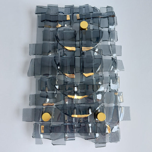 Fused Glass Grey Wall Art Panel With Gold. Detailed Glass Wall Panel. Modern Glass Wall Art.  Box 15