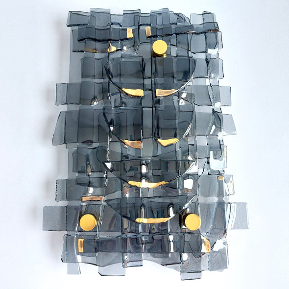 Fused Glass Grey Wall Art Panel With Gold. Detailed Glass Wall Panel. Modern Glass Wall Art.  Box 15