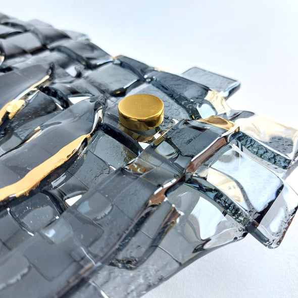 Fused Glass Grey Wall Art Panel With Gold. Detailed Glass Wall Panel. Modern Glass Wall Art.  Box 15