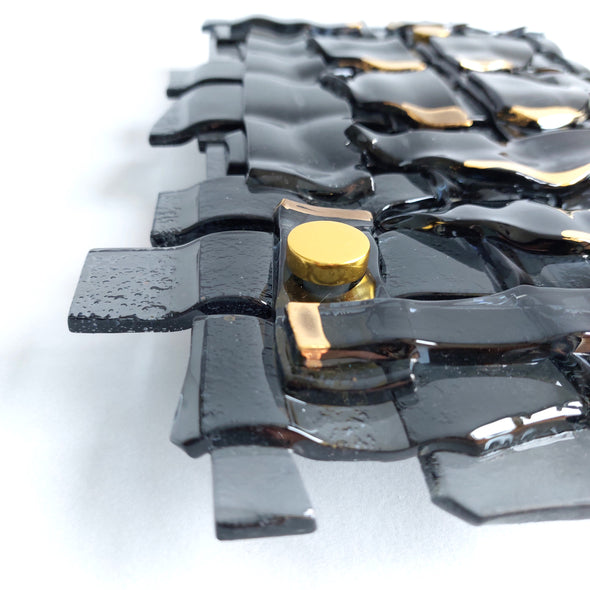 Fused Glass Grey Wall Art Panel With Gold. Detailed Glass Wall Panel. Modern Glass Wall Art.  Box 15