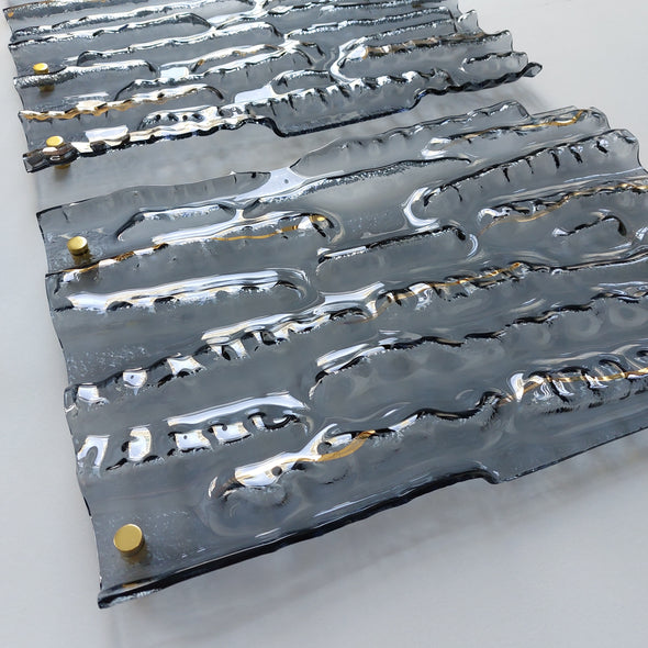 Set of 3 Artistic Grey Fused Glass Wall Art Panel With Gold. Detailed Glass Wall Panel. Modern Glass Wall Art. Artistic Glass Art. TexSet1