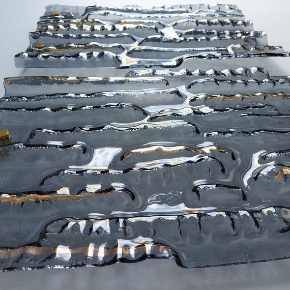 Set of 3 Artistic Grey Fused Glass Wall Art Panel With Gold. Detailed Glass Wall Panel. Modern Glass Wall Art. Artistic Glass Art. TexSet1