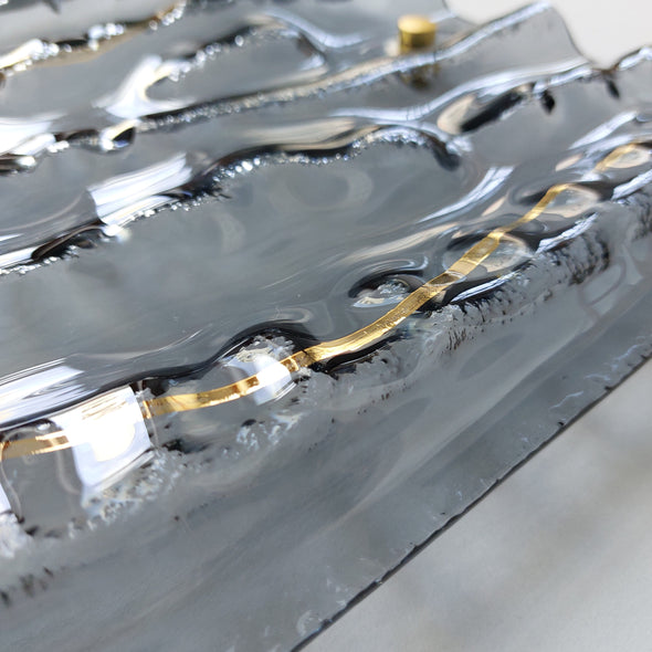 Set of 3 Artistic Grey Fused Glass Wall Art Panel With Gold. Detailed Glass Wall Panel. Modern Glass Wall Art. Artistic Glass Art. TexSet1