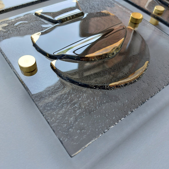 Set of 6 Artistic Bronze Fused Glass Wall Art Panels With Gold. Square Detailed Glass Wall Panels. Modern Bronze Glass Wall Art. Elements 18
