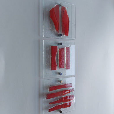 Set of 3 Artistic Clear Glass Wall Art Panels With Red. Red Detailed Glass Wall Panels. Modern Wall Art. Original Wall Art. Elements 23
