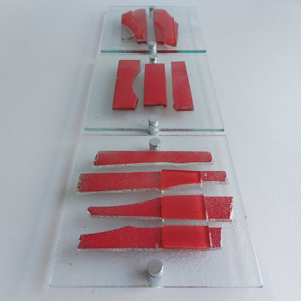 Set of 3 Artistic Clear Glass Wall Art Panels With Red. Red Detailed Glass Wall Panels. Modern Wall Art. Original Wall Art. Elements 23
