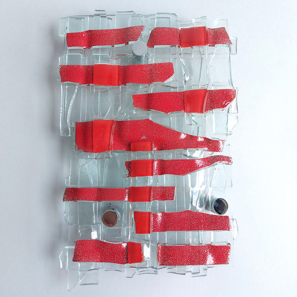 Fused Clear Glass Wall Art Panel With Red. Detailed Glass Wall Panel. Modern Glass Wall Art. Original Glass Art. Artistic Glass Art. Box 17