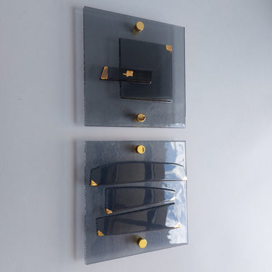 Set of 2 Artistic Grey Fused Glass Wall Art Panels With Gold. Detailed Glass Wall Panels. Original Wall Art. Elements 24