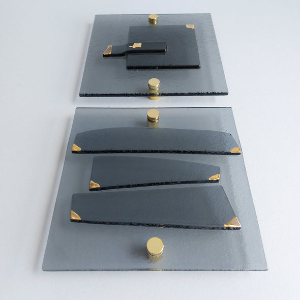 Set of 2 Artistic Grey Fused Glass Wall Art Panels With Gold. Detailed Glass Wall Panels. Original Wall Art. Elements 24